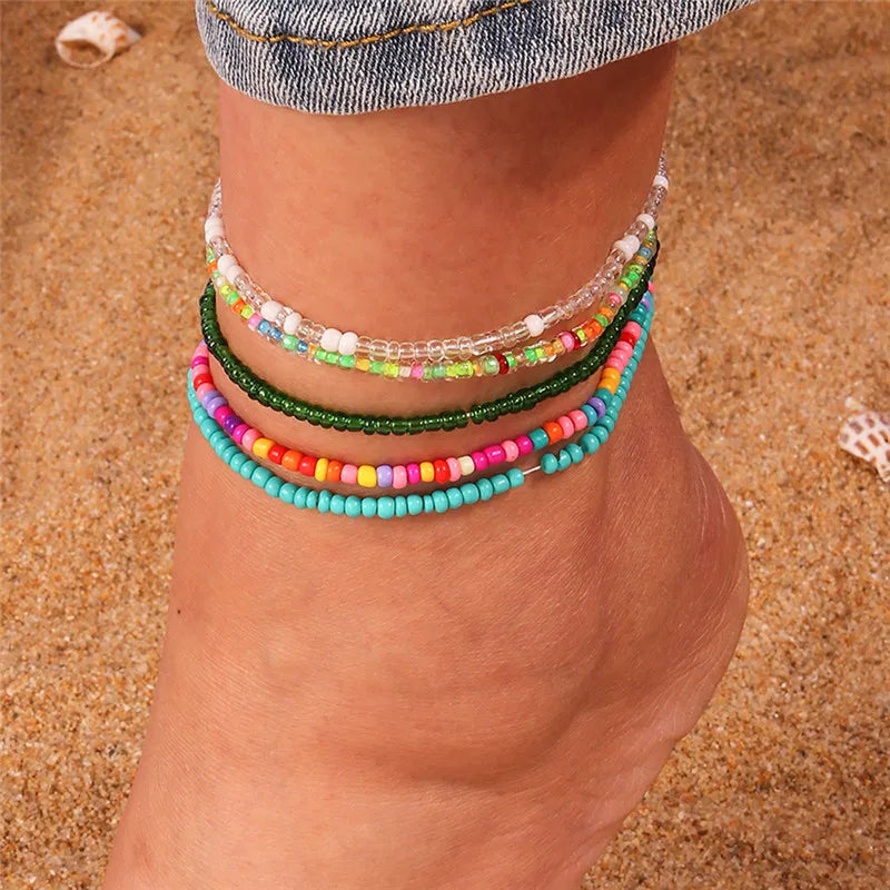 🌈 Boho Beaded Anklet Set – Vibrant Summer Vibes