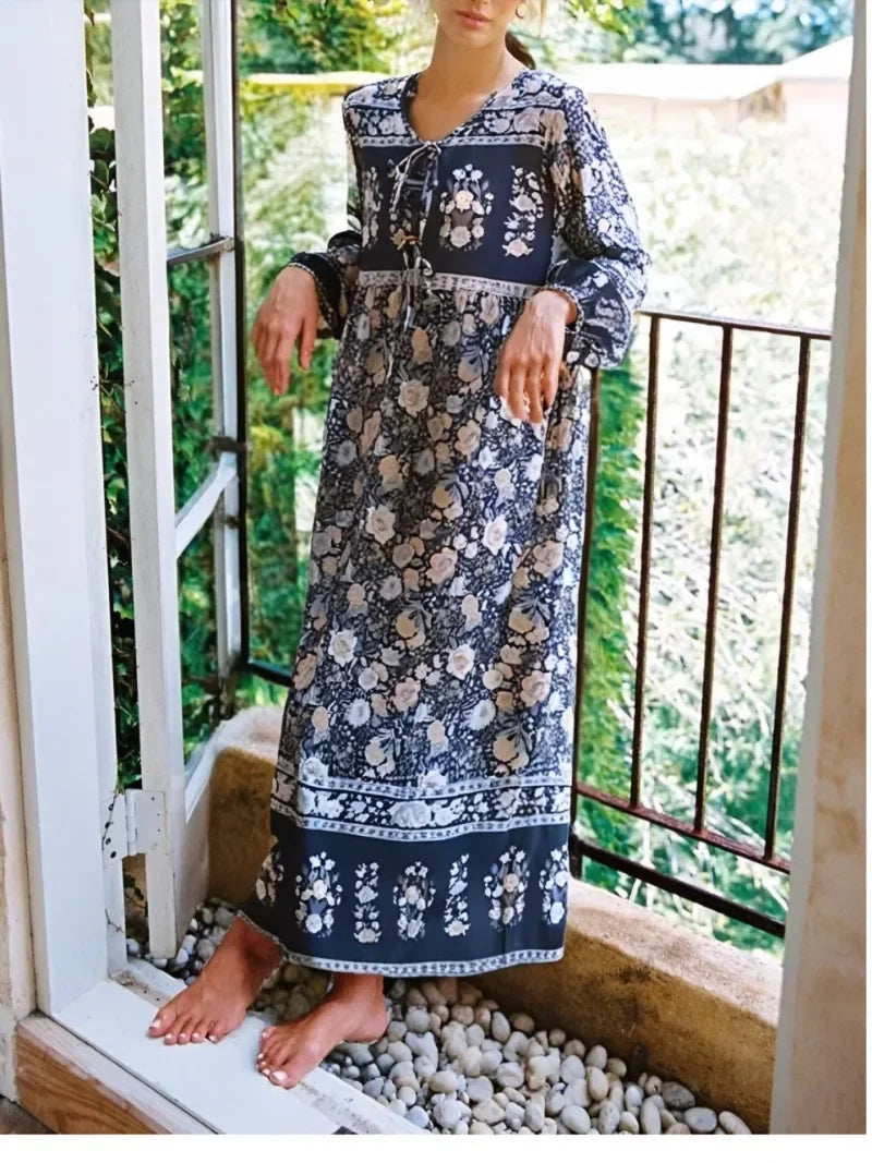 Boho Charm Floral Maxi Dress – Cotton Rayon Blend