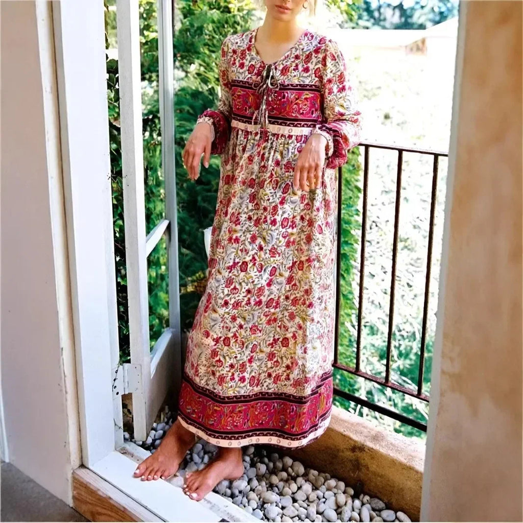Boho Floral Maxi Dress – Cotton & Rayon Blend