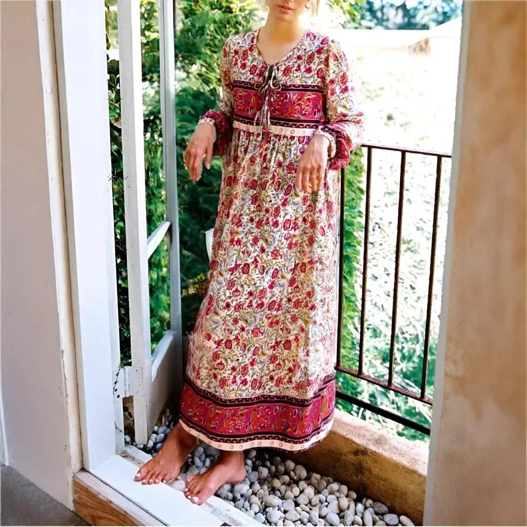 Boho Floral Maxi Dress – Cotton & Rayon Blend
