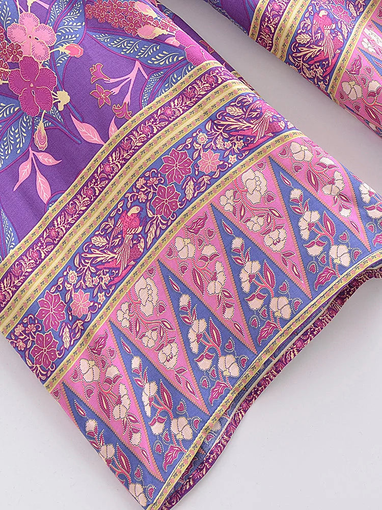 ✿ Boho Purple Floral Wide-Leg Pants – 100% Soft Rayon