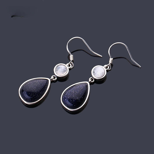 🌌 Water Drop Moonstone & Blue Sandstone Earrings