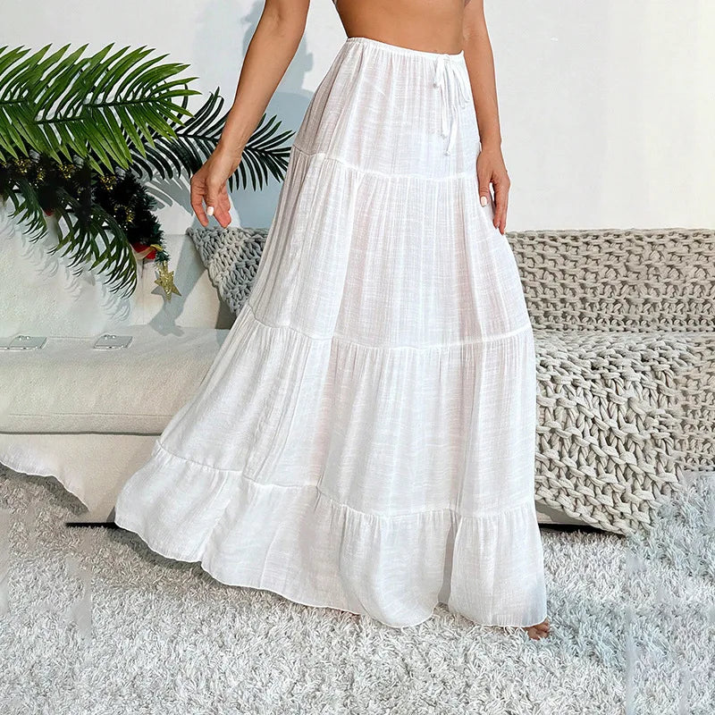 Boho White Flow Maxi Skirt – One Size
