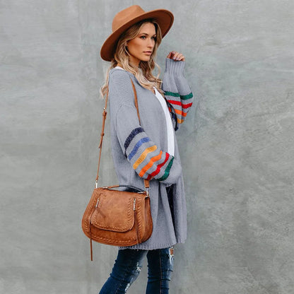 Boho Breeze Stripe Sleeve Knit Cardigan
