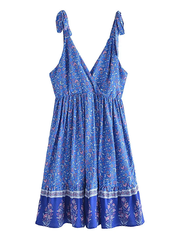 Sun-Kissed Boho Mini Dress – Vintage Floral Tiered Hem