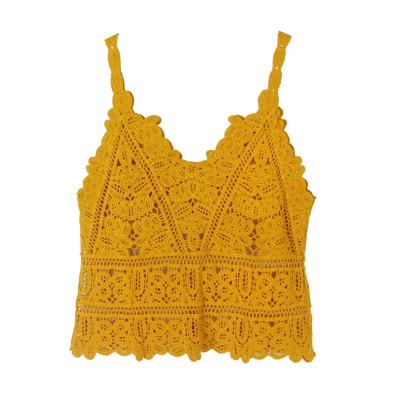 Sun-Kissed Soul: Boho Crochet Lace V-Neck Tank Top