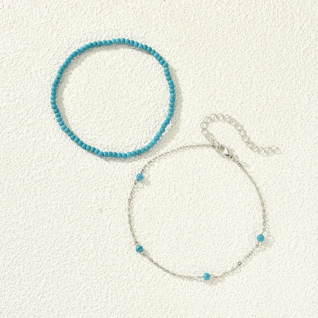 Boho Beach Beaded Anklet Set – 2 Pieces