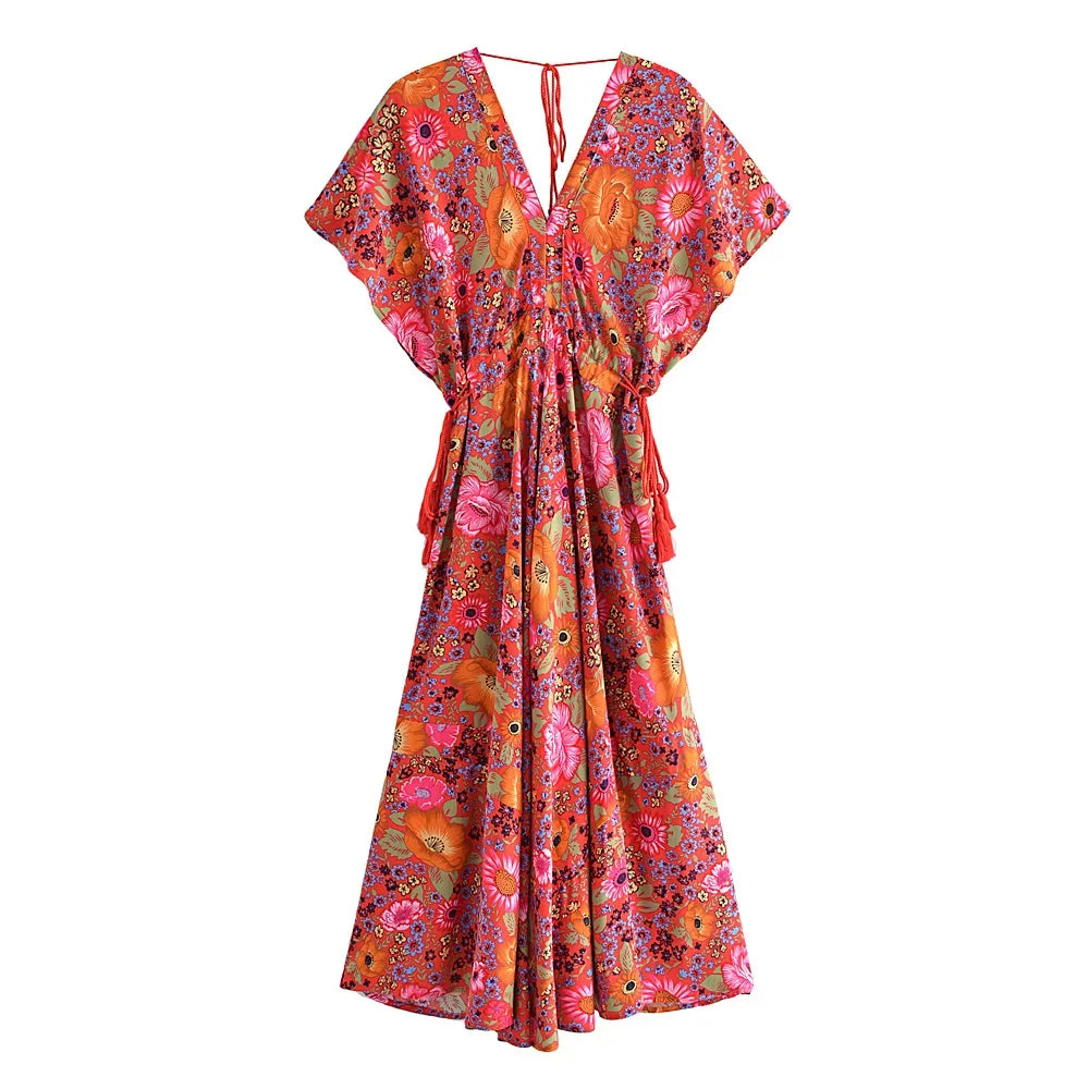 Fiesta Floral Kaftan Boho Maxi Dress