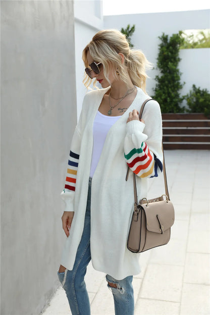 Boho Breeze Stripe Sleeve Knit Cardigan