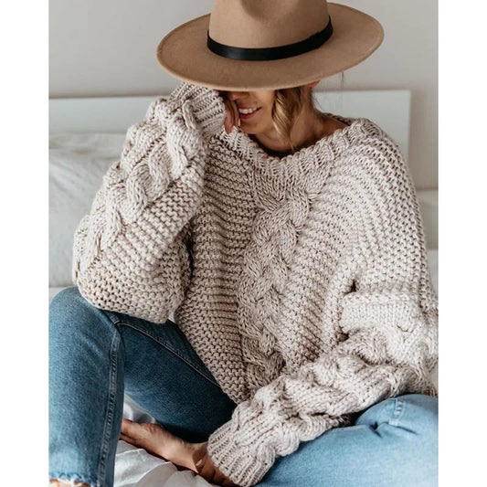 Boho Chunky Knit Sweater – Relaxed Fit & Cozy Texture