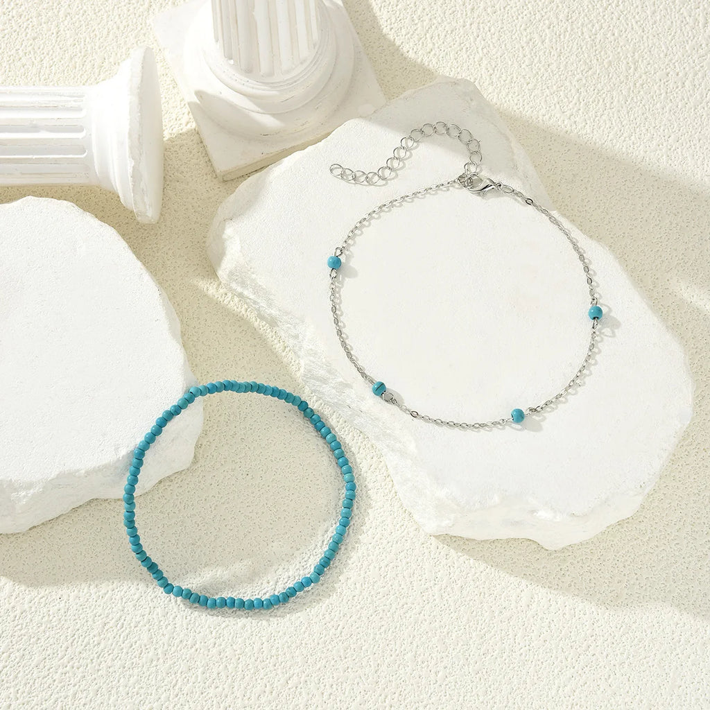 Boho Beach Beaded Anklet Set – 2 Pieces