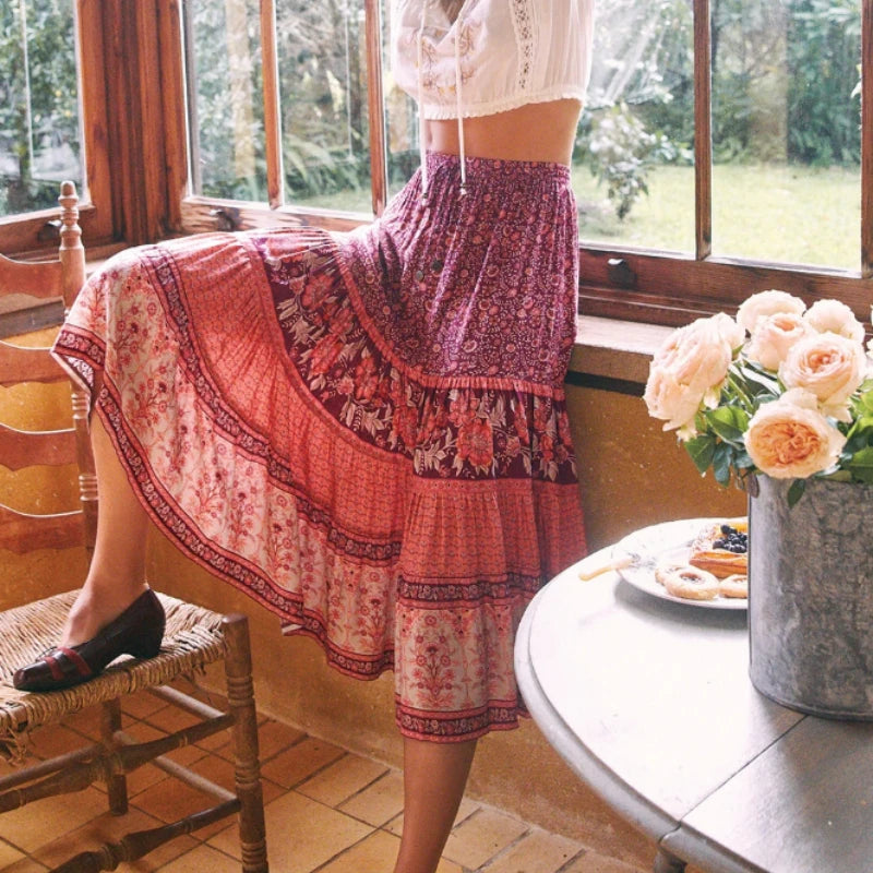 Nomad Soul Tiered Boho Midi Skirt