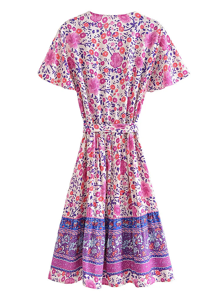 Electric Bloom Floral Mini Dress - Boho Festival Chic