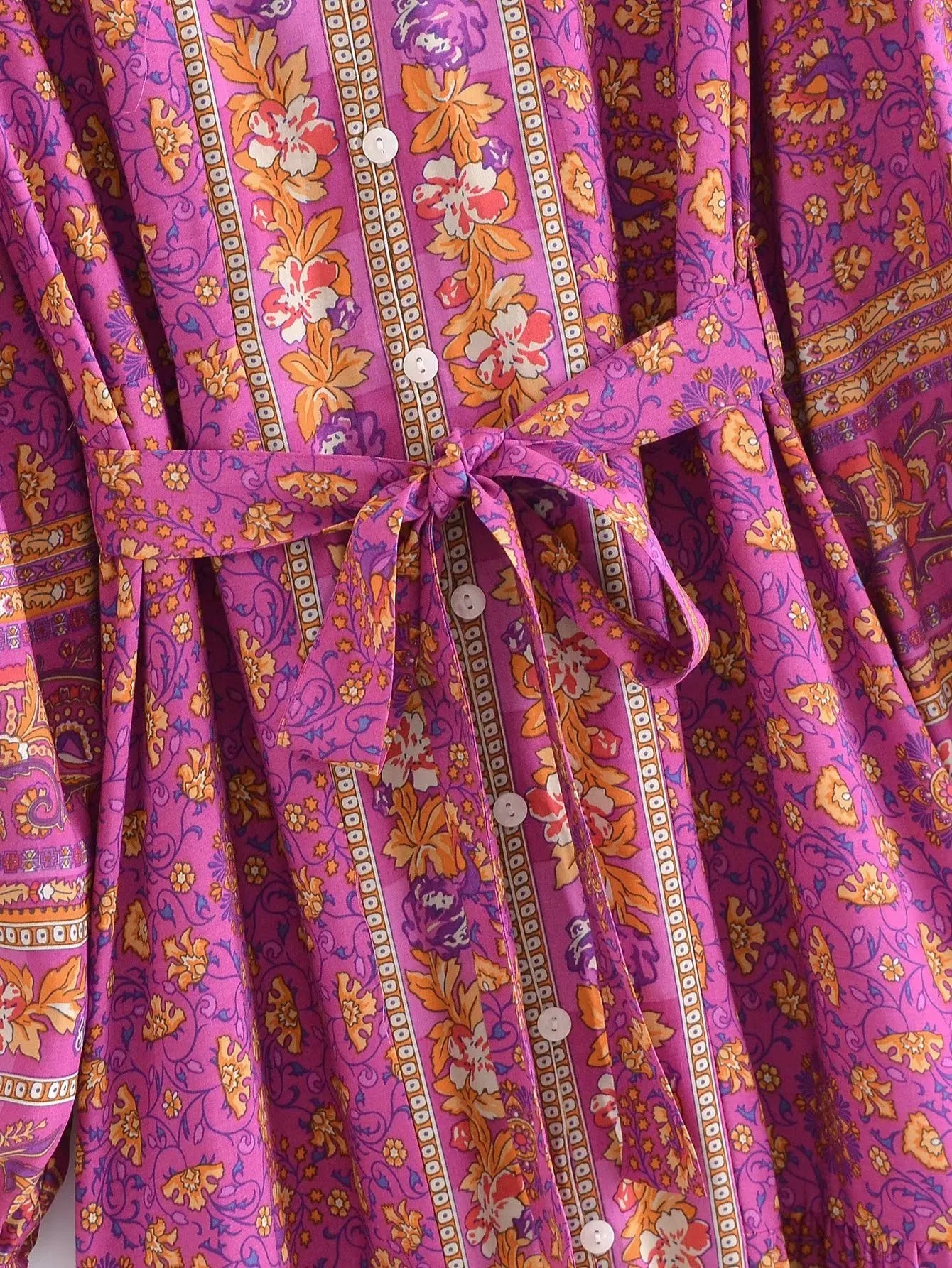 🌿 Boho Button-Up Floral Maxi Dress – Green, Red, or Brown