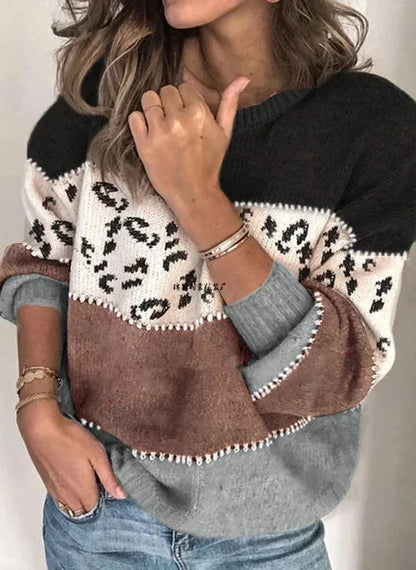 Boho Colorblock Leopard Sweater