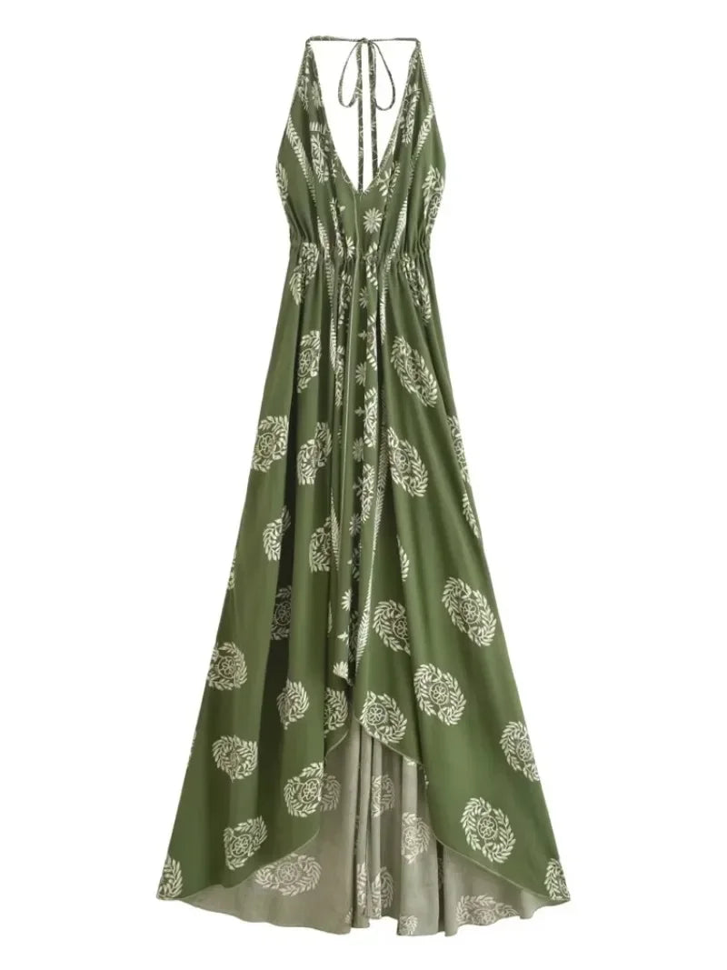Goddess Glow: Boho Halter High-Low Maxi Dress
