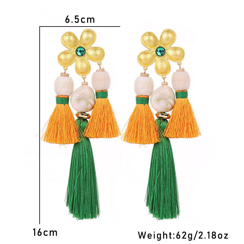 Tropic Bloom: Boho Floral & Double Tassel Statement Earrings