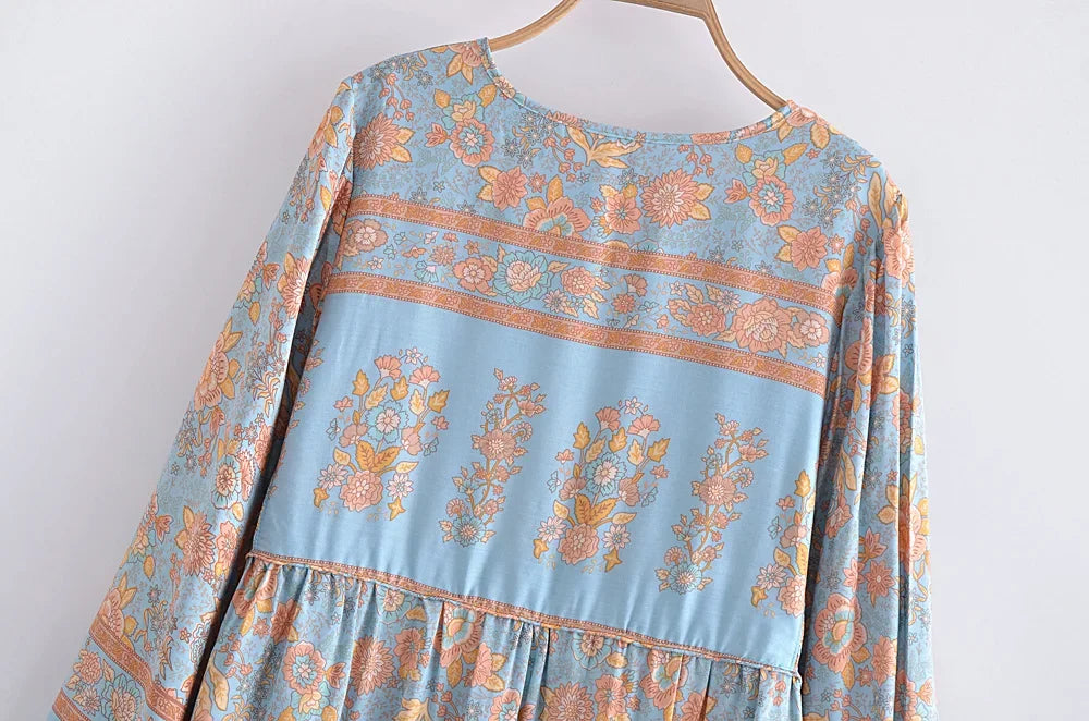 Boho Charm Floral Maxi Dress – Cotton Rayon Blend