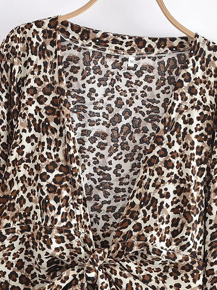 Leopard Boho Tie-Front Blouse