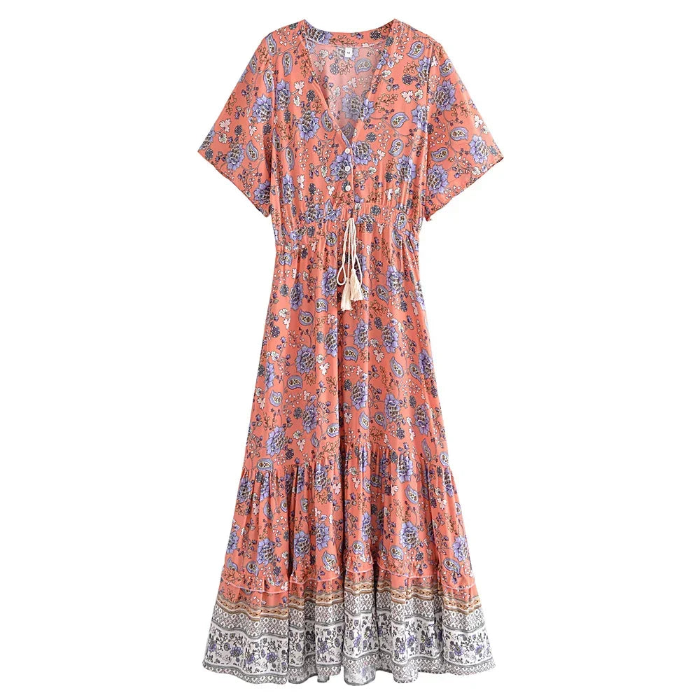 Boho Floral Dream Maxi Dress – Cotton Rayon Comfort