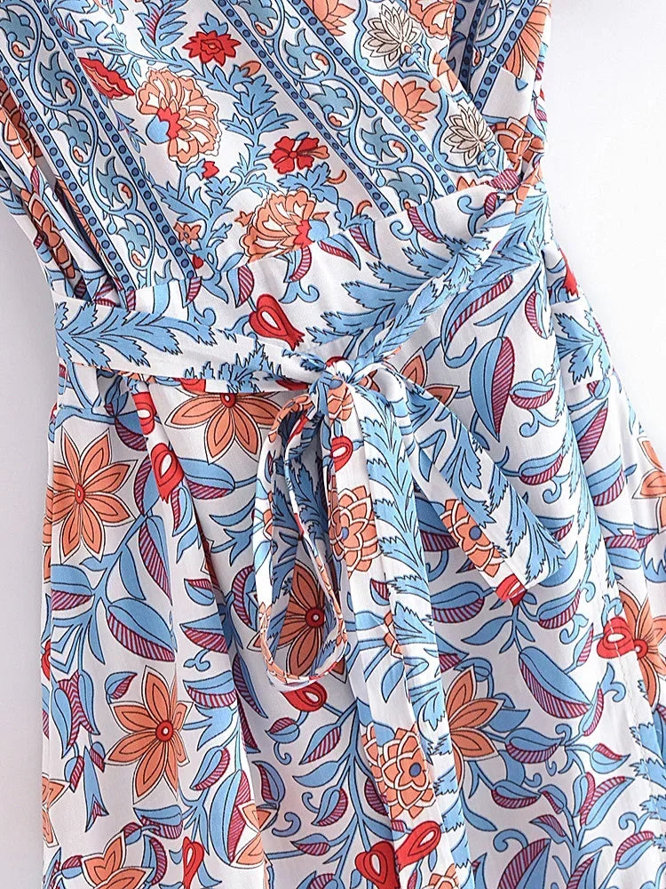 Boho Bloom Wrap Dress – Soft Cotton Rayon in Vintage Floral Print