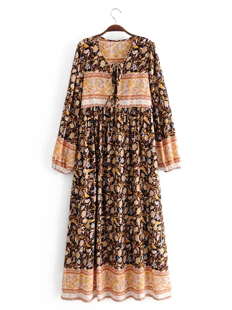 Boho Floral Maxi Dress – Cotton & Rayon Blend