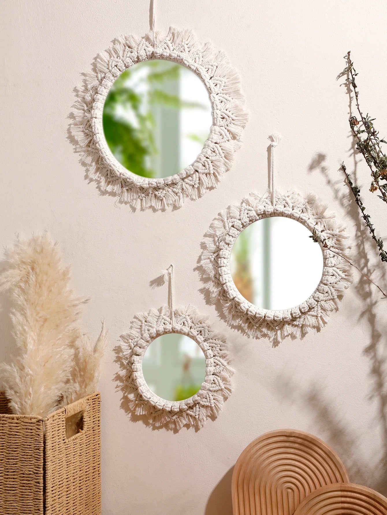 Sunbeam Boho Macrame Mirrors - Woven Wall Accents