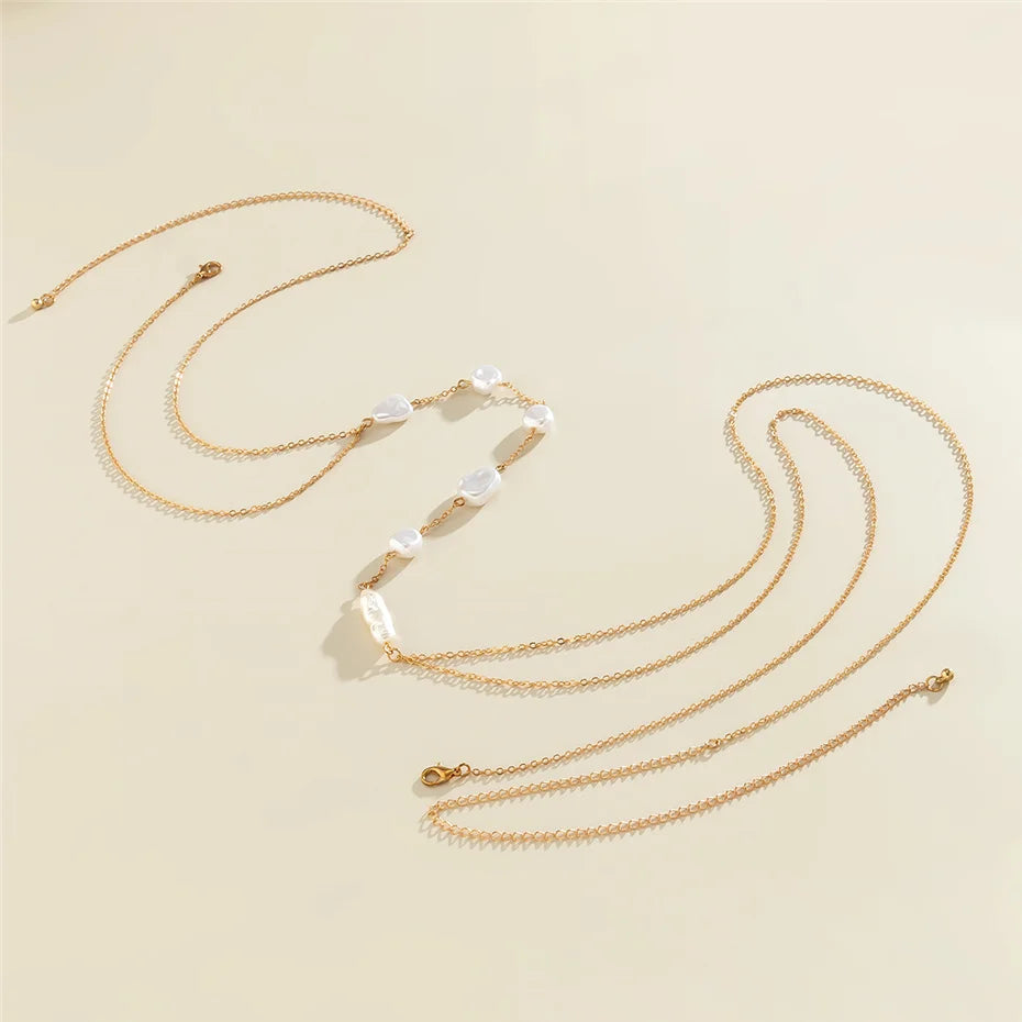 Boho Pearl Cross Chest Body Jewelry