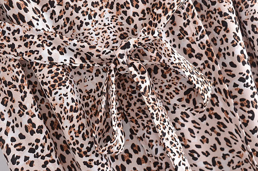 Boho Ruffle V-Neck Leopard Maxi Dress