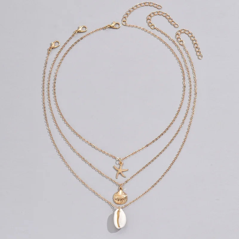Boho Shell Pendant Necklace – Layered Gold Beach Jewelry