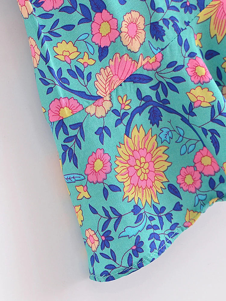Boho Tie-Front Floral Crop Top – Cotton & Rayon