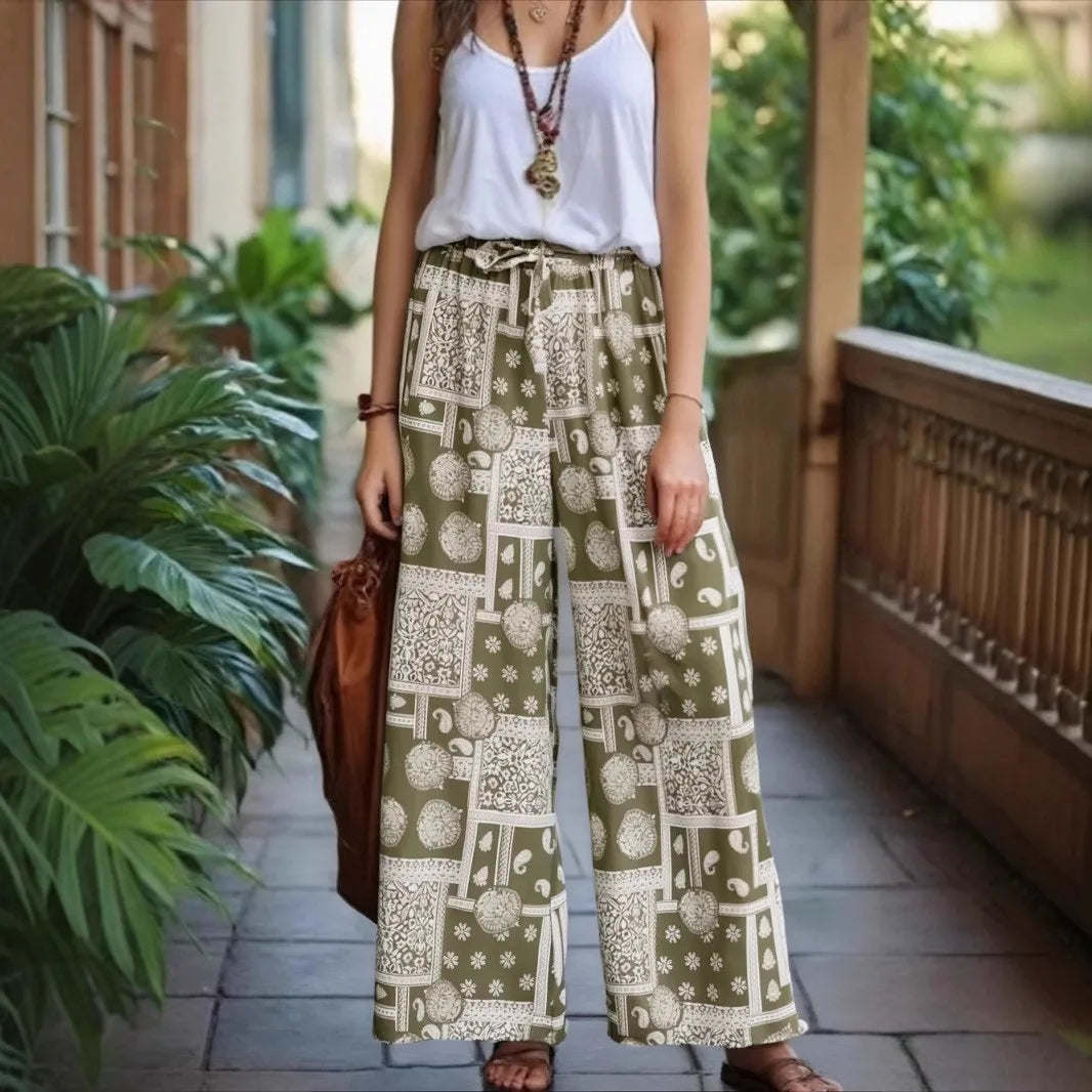 Boho Border Print Palazzo Pants – 100% Rayon