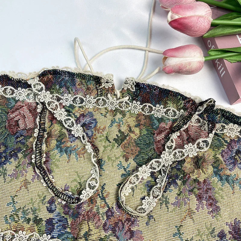 Boho Floral Lace-Up Corset Crop Top – Adjustable Fit