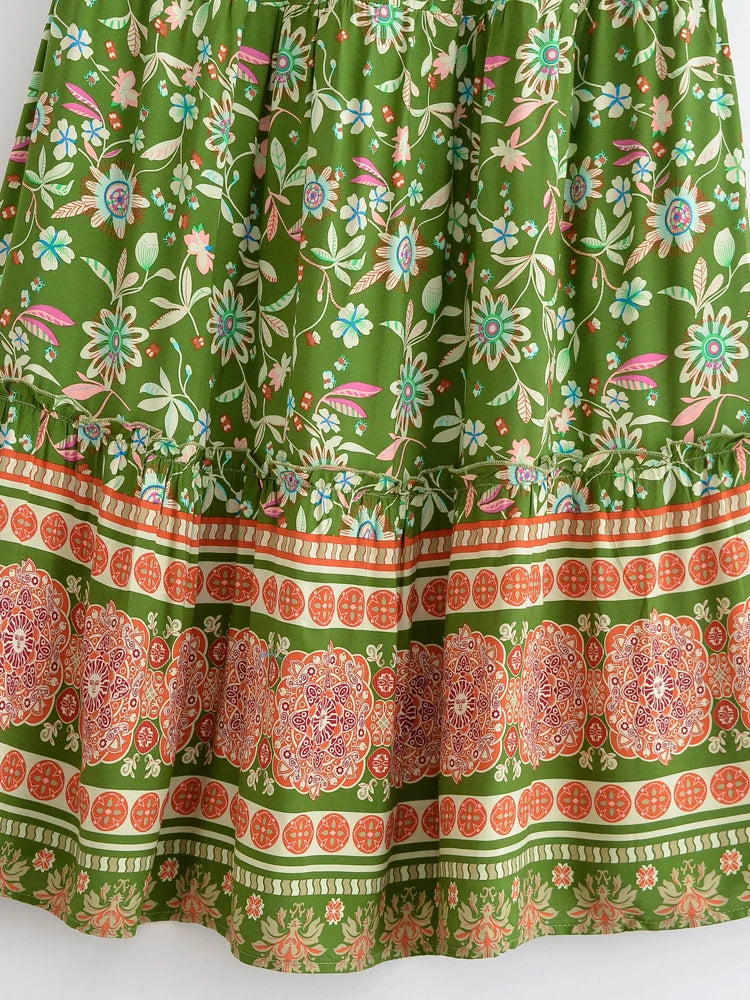 Forest Whisper Floral Boho Maxi Skirt