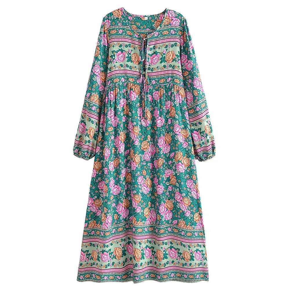 Boho Charm Floral Maxi Dress – Cotton Rayon Blend