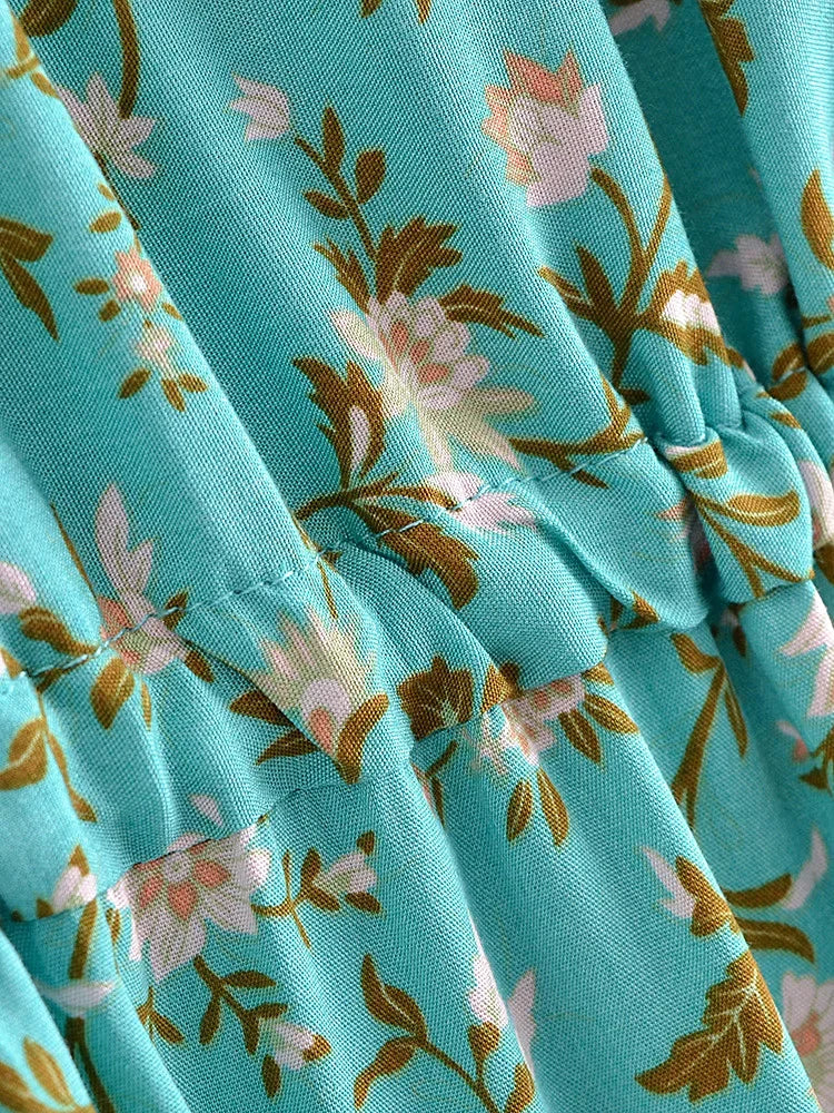 Boho Teal Floral Maxi Dress