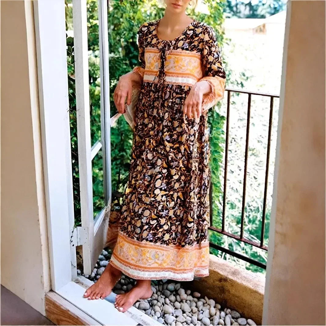Boho Floral Maxi Dress – Cotton & Rayon Blend