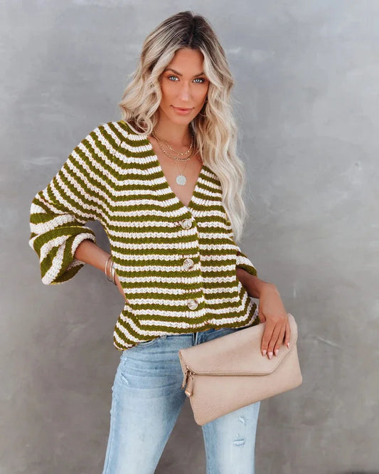 Boho Striped Breeze Button Cardigan