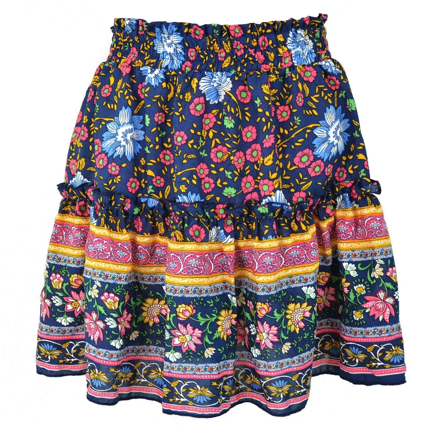 Gypsy Spirit: Boho Floral Tiered Ruffle Mini Skirt