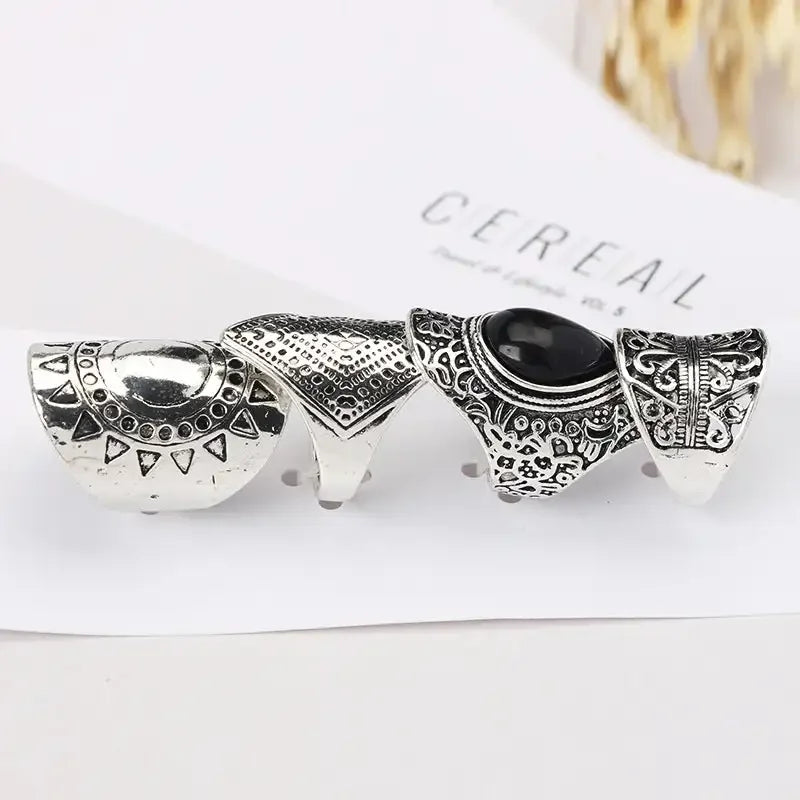 4-Piece Boho Vintage Silver Ring Set