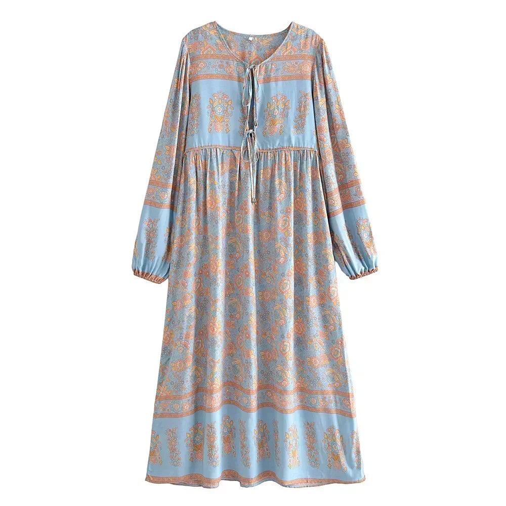 Boho Charm Floral Maxi Dress – Cotton Rayon Blend