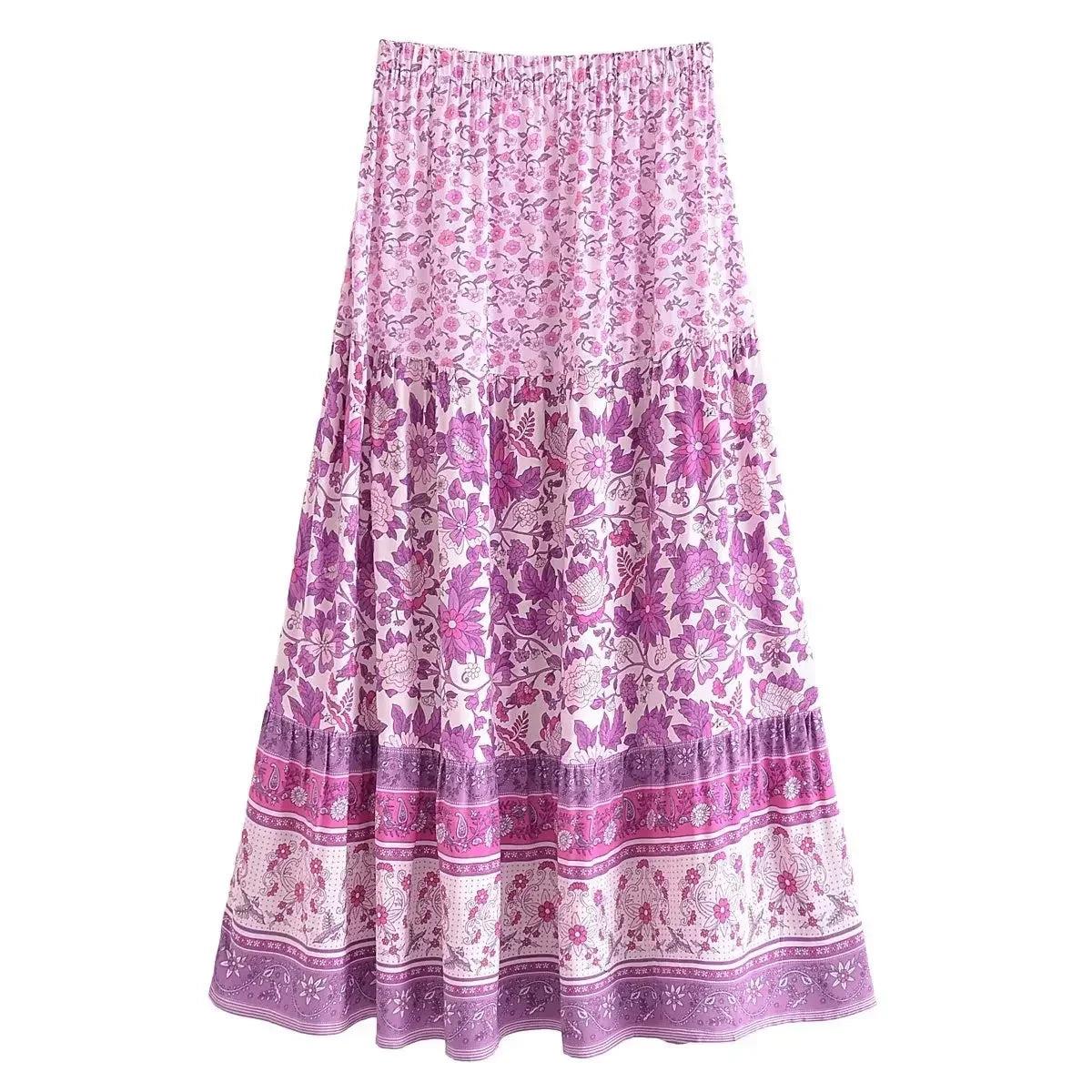 Boho Floral Print Maxi Skirt – 100% Rayon