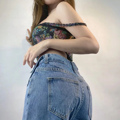 Boho Floral Lace-Up Corset Crop Top – Adjustable Fit