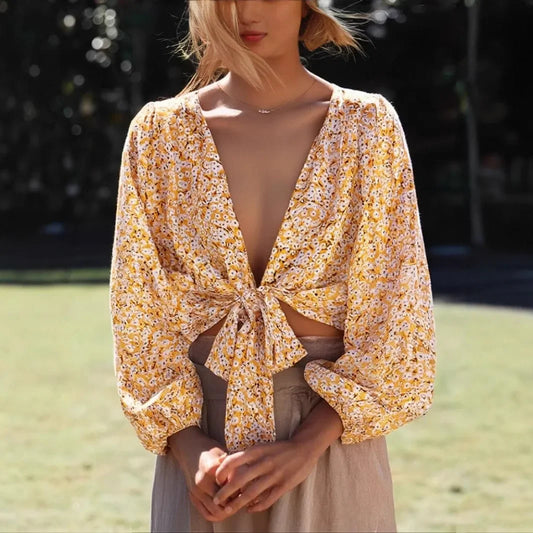 Boho Floral Tie-Front Blouse