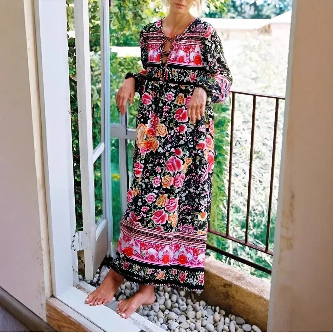 Boho Bloom Maxi Dress – Cotton & Rayon Blend