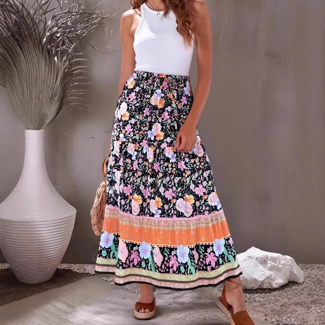 Wanderer's Bloom Tiered Boho Maxi Skirt