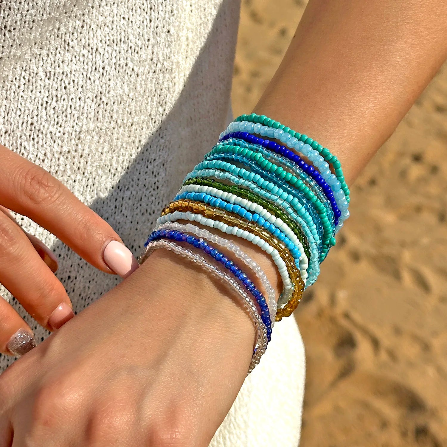 Boho Rainbow Beaded Cuff Bracelet