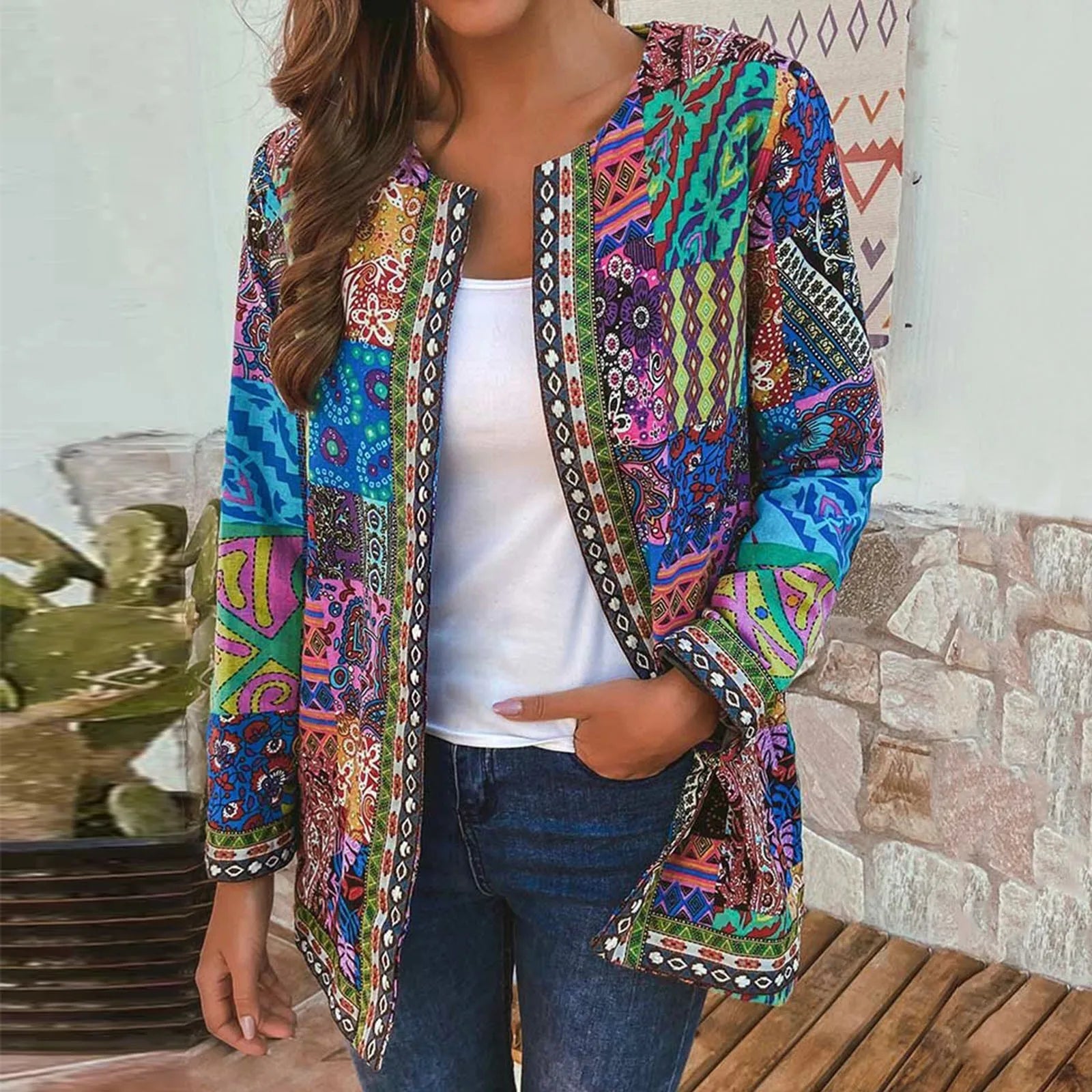Boho Patchwork Print Jacket