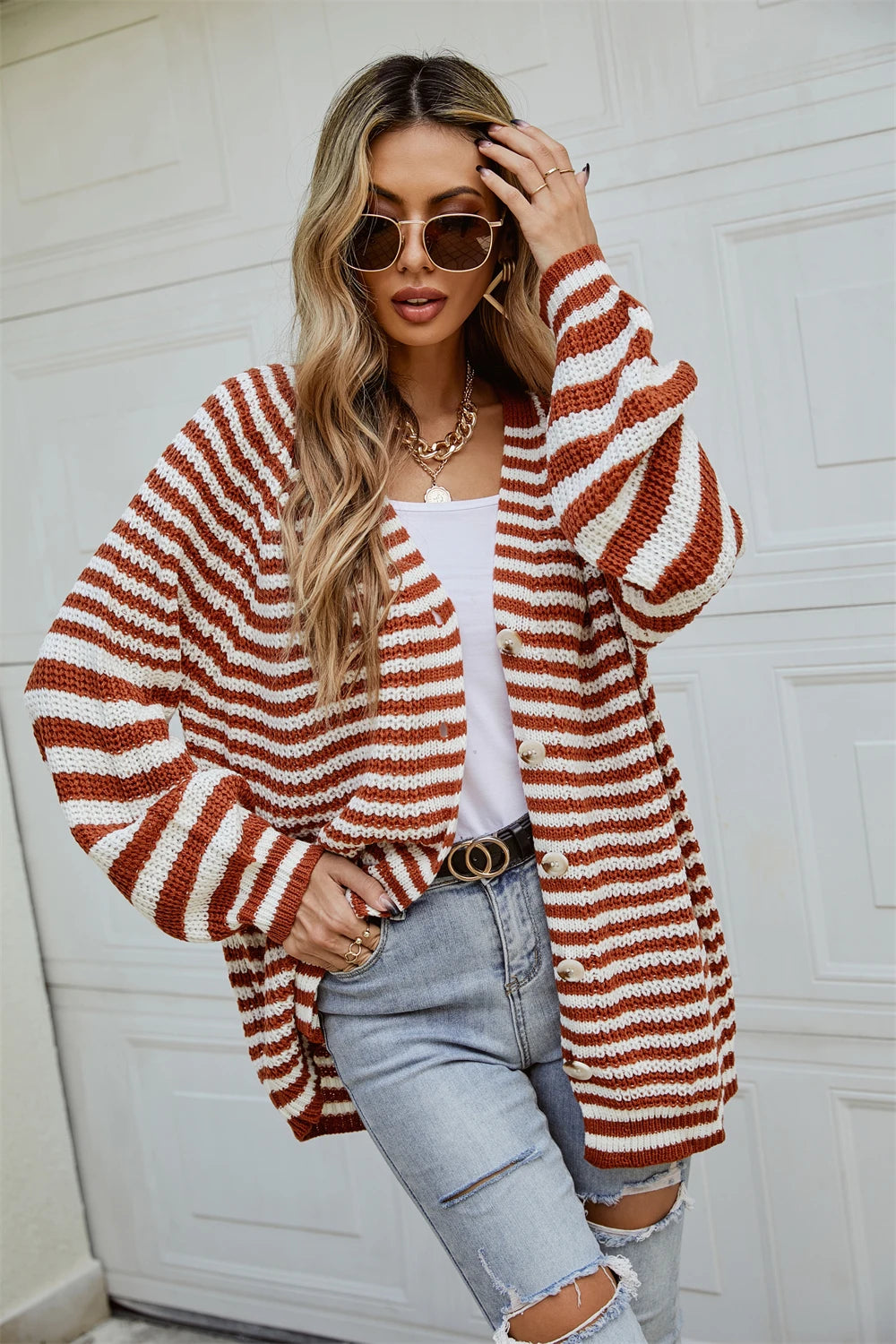 Boho Striped Breeze Button Cardigan