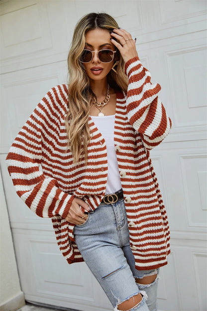 Boho Striped Breeze Button Cardigan